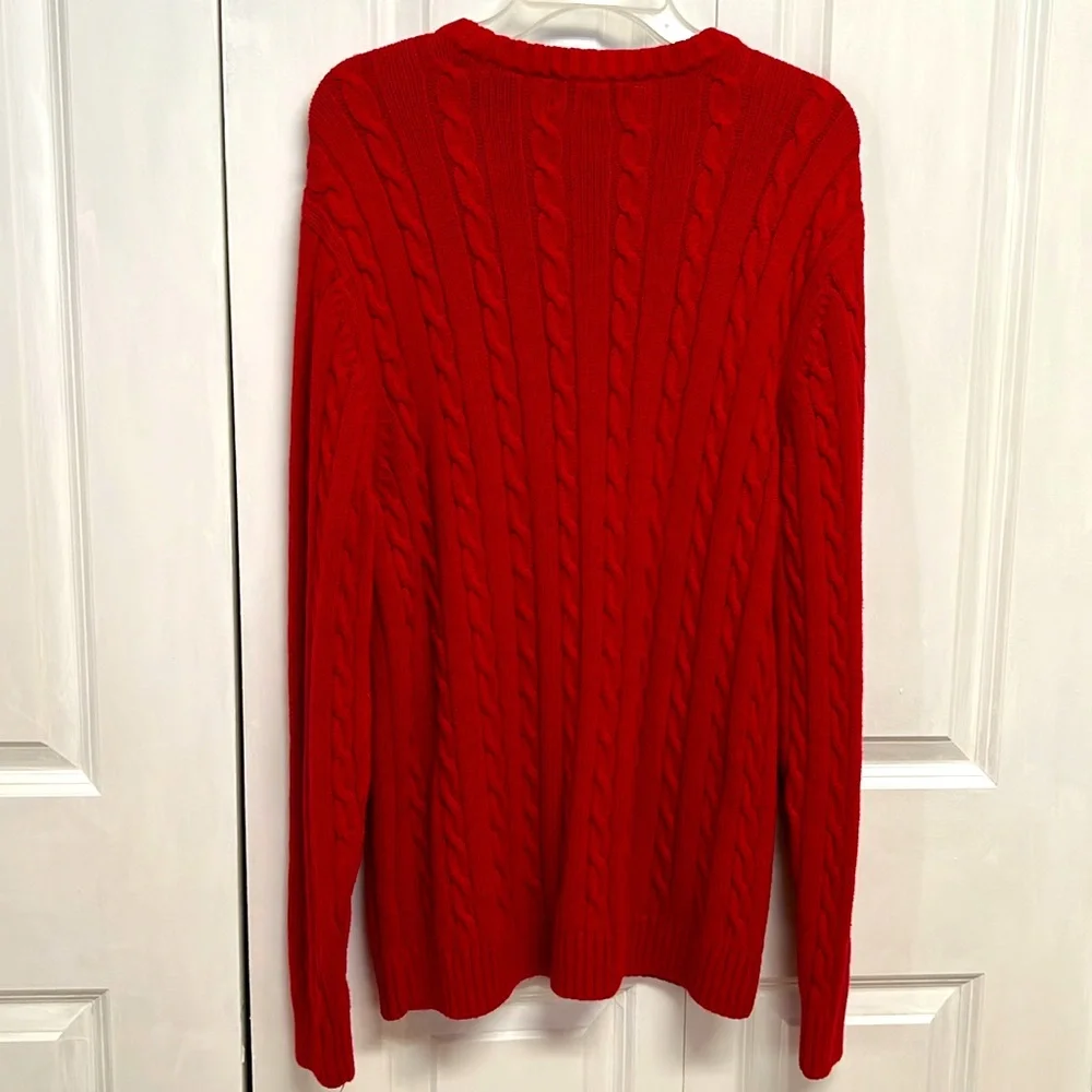 Chaps Red Logo Cable Knit Cotton Pull Over Sweater Size M
